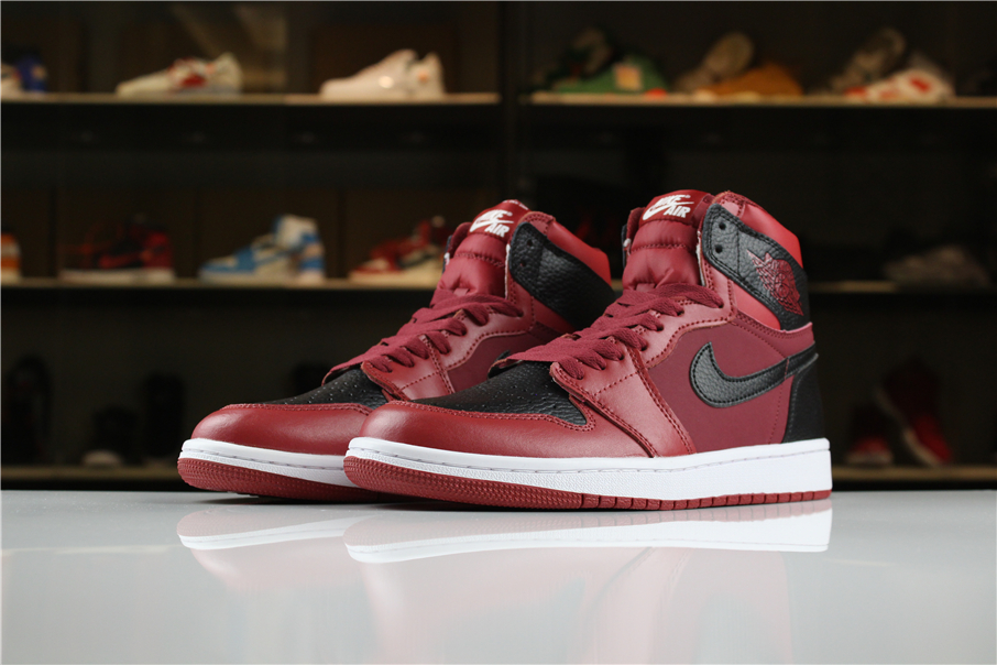 2018 Men Air Jordan 1 Wine Red Black Shoes